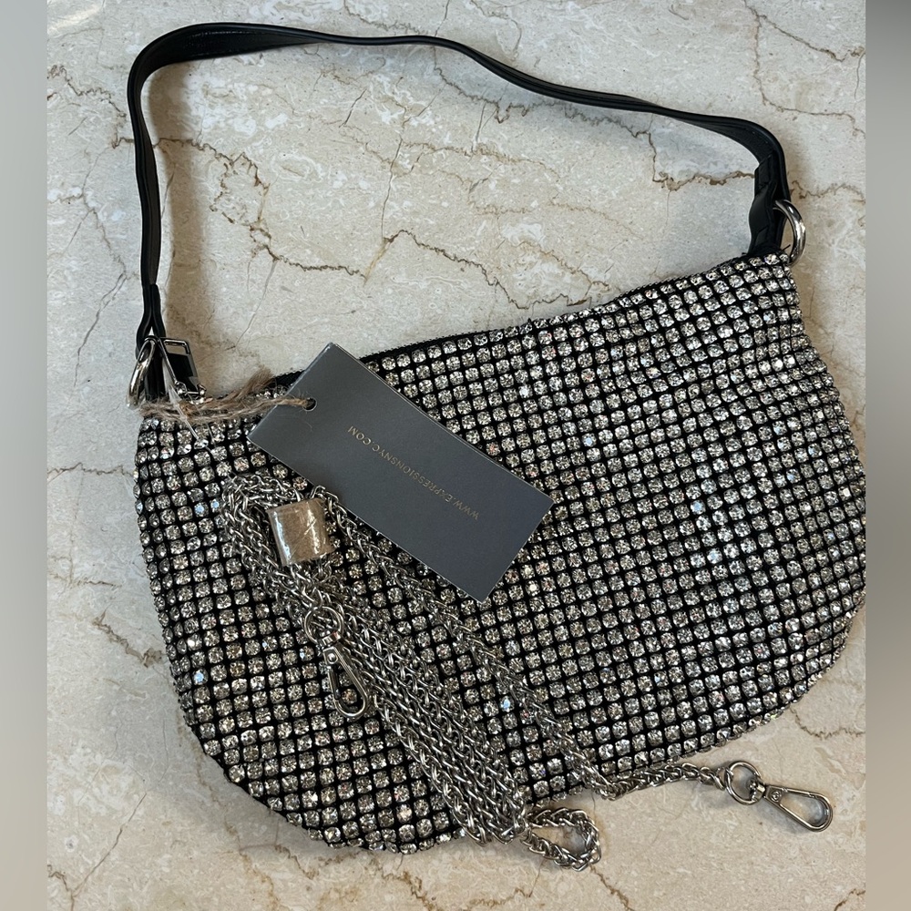Expressions NYC rhinestone zipper clutch crossbody purse